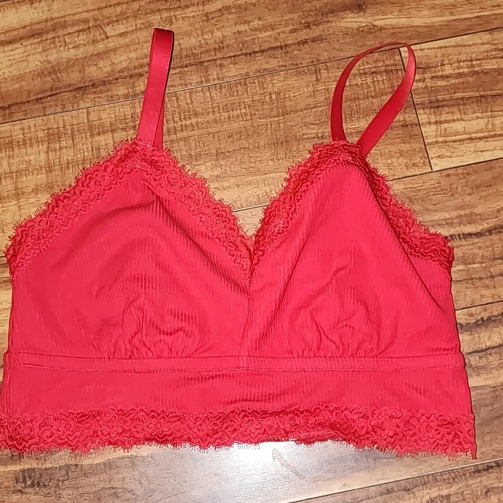 Aerie Vibrant Red Lace Trim Bralette - Picture 1 of 4